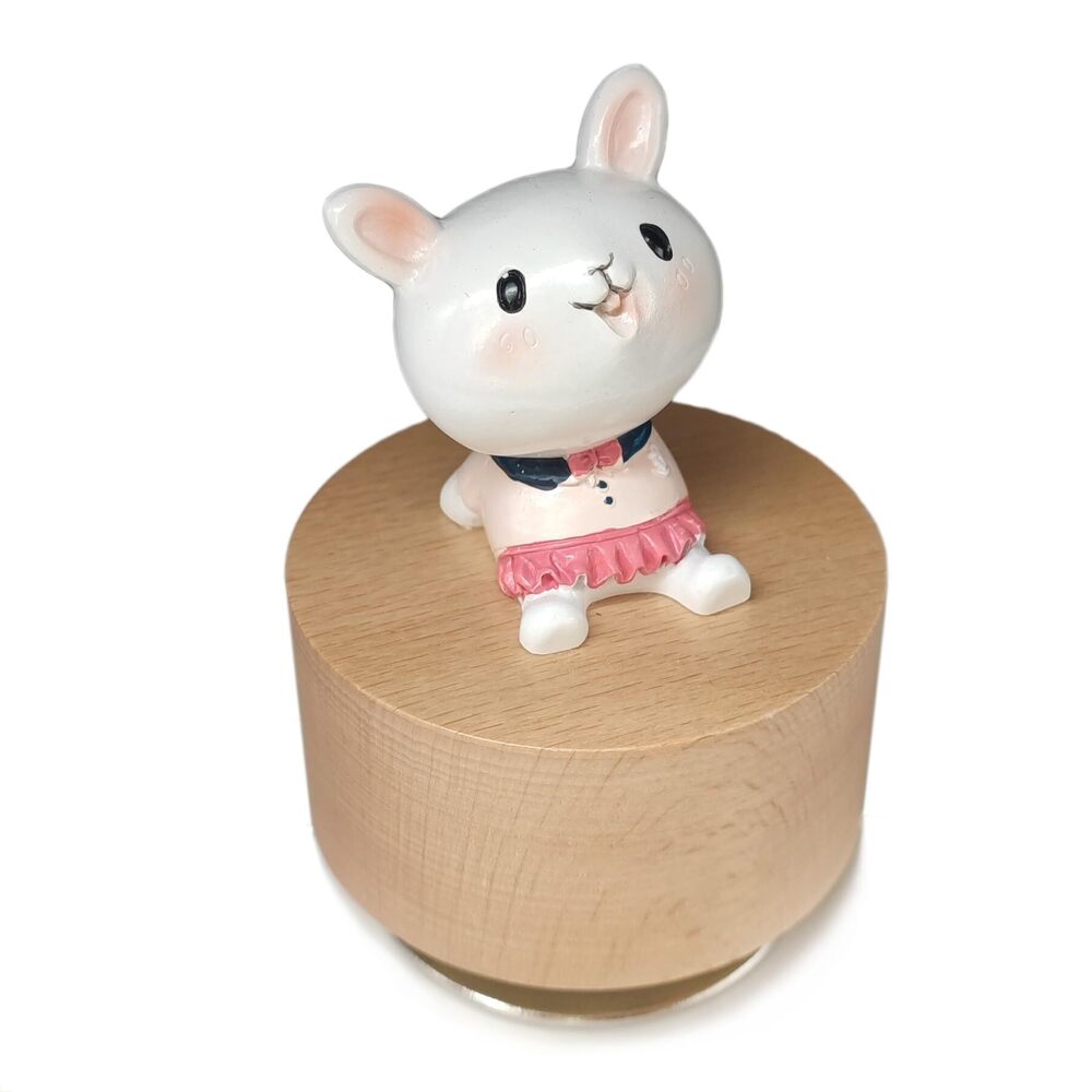 3836 Mini Wooden Animal Rotary Music Box with Cute Rabbit Ornament Tune: